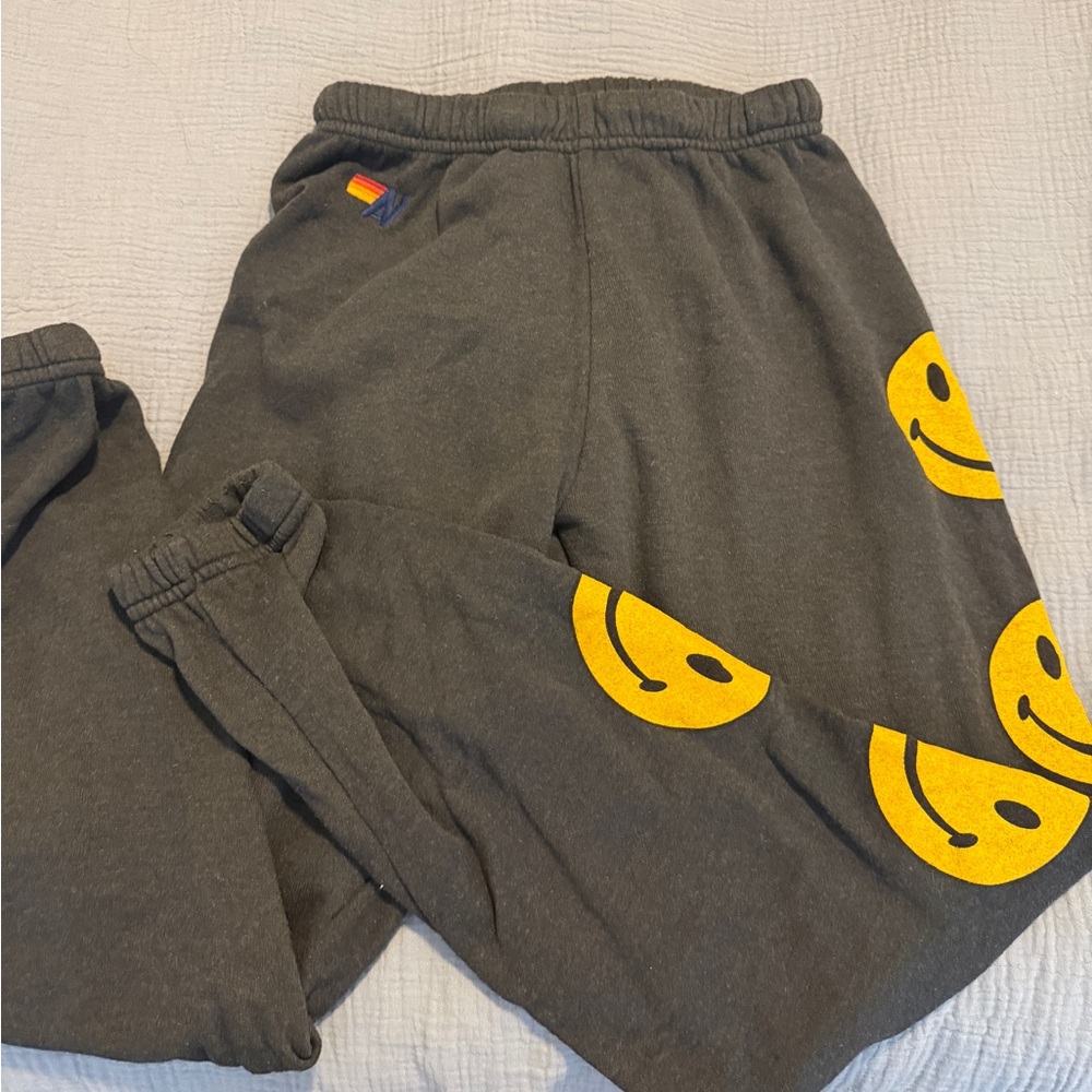 Charcoal Sweatpants with Yellow Smiley Faces